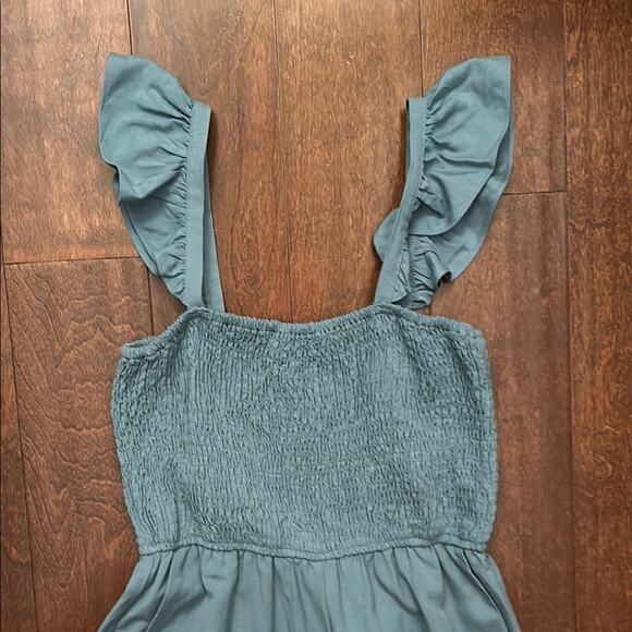 Pink Lily Linen Blend Jumpsuit with Ruffle Straps and Smocked Chest, Size Small - Picture 2 of 10